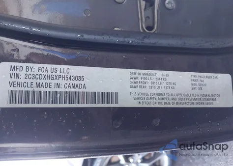 2023 Dodge Charger Gt z USA, uszkodzony, nr VIN 2C3CDXHGXPH543085